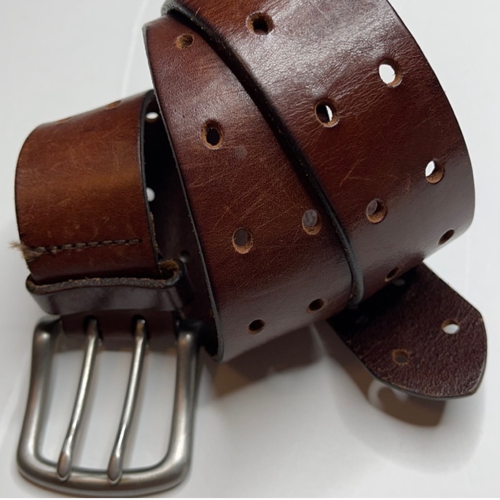 Old Navy Brown Genuine Leather Two Prong Belt XS